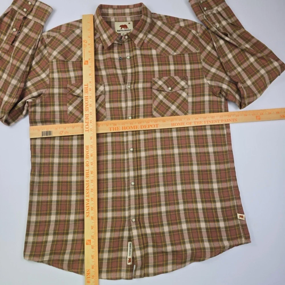 Dakota Grizzly Men's XL Western Plaid Flannel Shirt Pearl Snaps Orange Brown